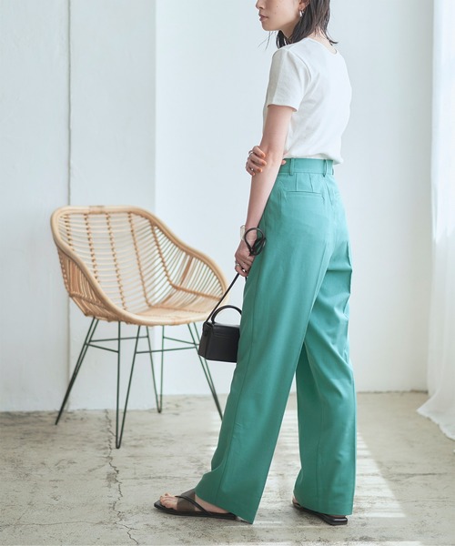 titivate（ティティベイト）の「ﾌﾛﾝﾄﾀｯｸｾﾐﾜｲﾄﾞﾊﾟﾝﾂ（その他パンツ・レディース・ブラック/ベージュ系その他/キャメル/グリーン/ベージュ/ブルーグリーン/コーラルピンク・L/S/M）」の5枚目の写真