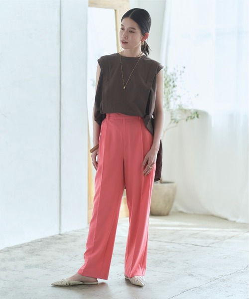 titivate（ティティベイト）の「ﾌﾛﾝﾄﾀｯｸｾﾐﾜｲﾄﾞﾊﾟﾝﾂ（その他パンツ・レディース・ブラック/ベージュ系その他/キャメル/グリーン/ベージュ/ブルーグリーン/コーラルピンク・L/S/M）」の15枚目の写真