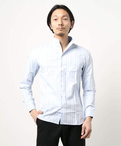 新品 ムッシュニコル ドビーストライプスタンドカラーシャツ46(M)紫白★I44225 吸汗速乾 抗菌防臭 日本製生地 MONSIEUR NICOLE メンズ リバーシブルドビー スタンドカラーシャツ｜長袖｜ニコル公式通販