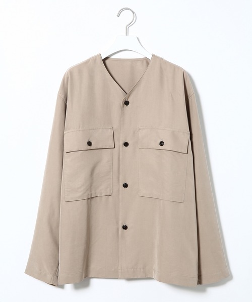 ADAM ET ROPE'（アダムエロペ）の「レーヨンスエード ルーズシルエット カラーレスブルゾン（ブルゾン・メンズ・ブラック/ベージュ・M/L）」の2枚目の写真