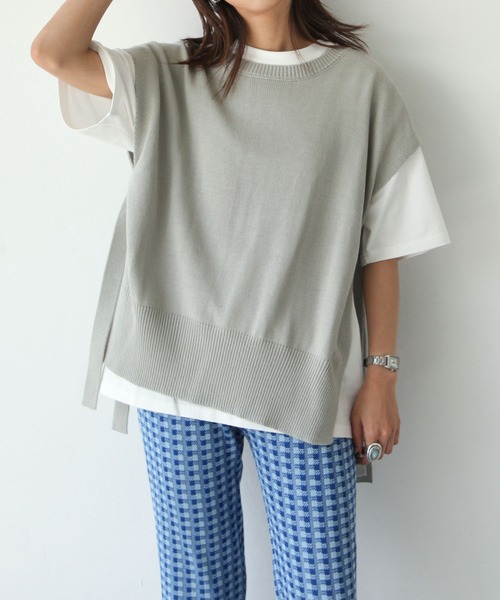 Chillfar（チルファー）の「天竺編みサイドリボンニットベスト（ベスト・レディース・ブラック/ベージュ/ブラウン/グレー/アイボリー/ブルーグレー/モカ/カーキ/オレンジ/グリーン/オフホワイト・FREE）」の6枚目の写真