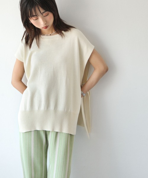 Chillfar（チルファー）の「天竺編みサイドリボンニットベスト（ベスト・レディース・ブラック/ベージュ/ブラウン/グレー/アイボリー/ブルーグレー/モカ/カーキ/オレンジ/グリーン/オフホワイト・FREE）」の21枚目の写真