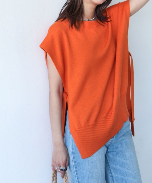 Chillfar（チルファー）の「天竺編みサイドリボンニットベスト（ベスト・レディース・ブラック/ベージュ/ブラウン/グレー/アイボリー/ブルーグレー/モカ/カーキ/オレンジ/グリーン/オフホワイト・FREE）」の14枚目の写真