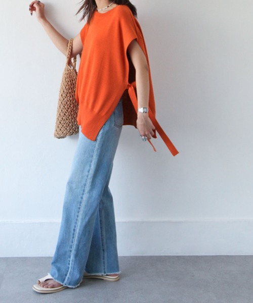 Chillfar（チルファー）の「天竺編みサイドリボンニットベスト（ベスト・レディース・ブラック/ベージュ/ブラウン/グレー/アイボリー/ブルーグレー/モカ/カーキ/オレンジ/グリーン/オフホワイト・FREE）」の16枚目の写真