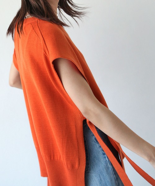 Chillfar（チルファー）の「天竺編みサイドリボンニットベスト（ベスト・レディース・ブラック/ベージュ/ブラウン/グレー/アイボリー/ブルーグレー/モカ/カーキ/オレンジ/グリーン/オフホワイト・FREE）」の18枚目の写真