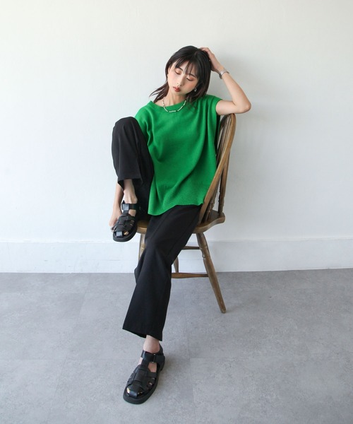 Chillfar（チルファー）の「天竺編みサイドリボンニットベスト（ベスト・レディース・ブラック/ベージュ/ブラウン/グレー/アイボリー/ブルーグレー/モカ/カーキ/オレンジ/グリーン/オフホワイト・FREE）」の12枚目の写真