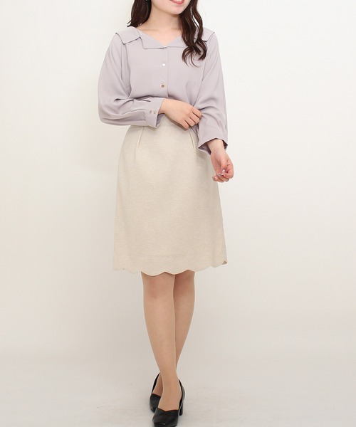 TRUDEA(トルディア)の「(日本製)麻調裾スカラップタイトスカート(スカート・レディース・ベージュ/サックスブルー/ネイビー・LARGE/X-SMALL/SMALL/MEDIUM)」の15枚目の写真