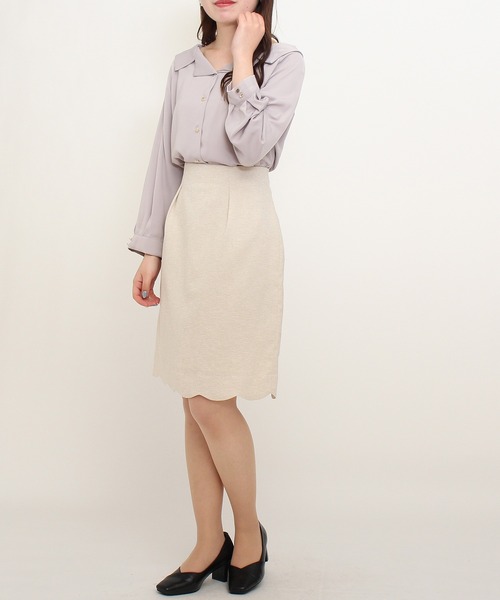 TRUDEA(トルディア)の「(日本製)麻調裾スカラップタイトスカート(スカート・レディース・ベージュ/サックスブルー/ネイビー・LARGE/X-SMALL/SMALL/MEDIUM)」の16枚目の写真