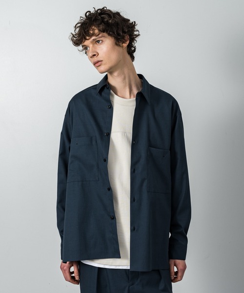 SLICK(スリック)の「綿麻シャークスキンダブルポケットシャツ(シャツ/ブラウス・メンズ・ライトグレー/ブラウン/ネイビー・1/2)」の1枚目の写真
