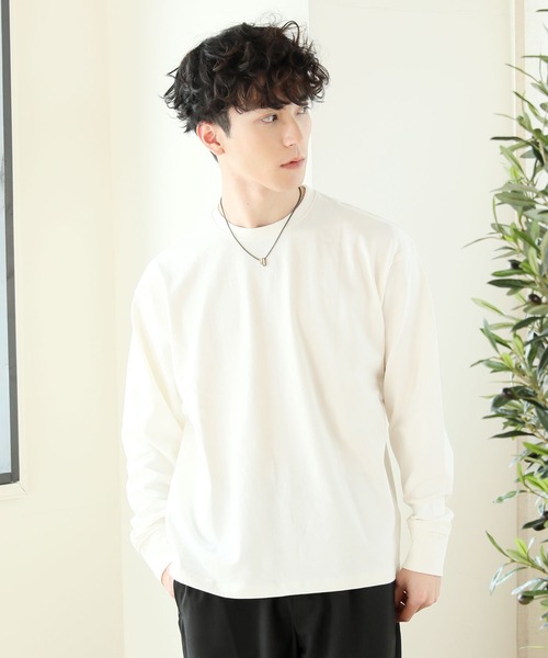 TopIsm(トップイズム)の「ワイドシルエット ヘビーウェイト ボーダー&無地 ロングTシャツ(Tシャツ/カットソー・メンズ・ホワイト/ブラック/ネイビー/グレー/ホワイト×ブラック・LL/M/L)」の1枚目の写真