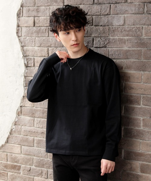 TopIsm(トップイズム)の「ワイドシルエット ヘビーウェイト ボーダー&無地 ロングTシャツ(Tシャツ/カットソー・メンズ・ホワイト/ブラック/ネイビー/グレー/ホワイト×ブラック・LL/M/L)」の3枚目の写真