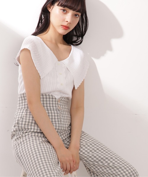 JILL by JILL STUART（ジルバイジルスチュアート）の「◇クロシェ風カラーアイレットニット（ニット/セーター・レディース・カーキ/ホワイト/ブラック・FREE）」の2枚目の写真