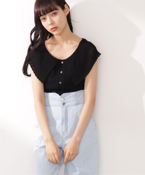 JILL by JILL STUART（ジルバイジルスチュアート）の「◇クロシェ風カラーアイレットニット（ニット/セーター・レディース・カーキ/ホワイト/ブラック・FREE）」の3枚目の写真