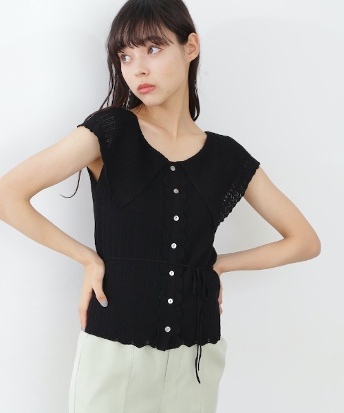 JILL by JILL STUART（ジルバイジルスチュアート）の「◇クロシェ風カラーアイレットニット（ニット/セーター・レディース・カーキ/ホワイト/ブラック・FREE）」の4枚目の写真