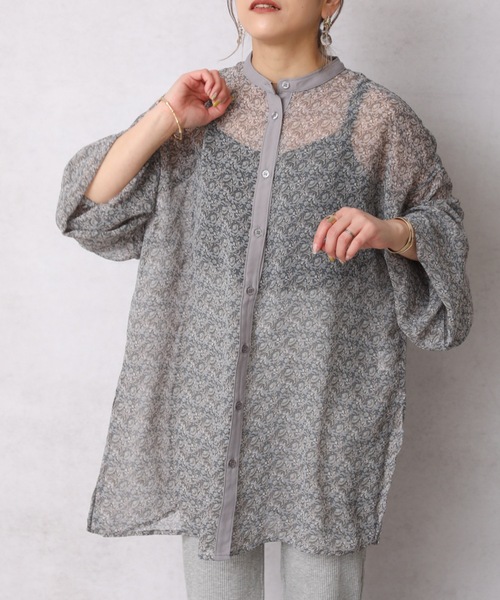 ap retro（アプレトロ）の「ボリューム袖プリントシアシャツ【ZOZO限定アイテム】（シャツ/ブラウス・レディース・ベージュ/グレイッシュブルー・FREE）」の16枚目の写真