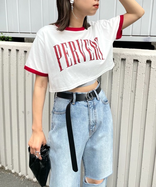 WHO'S WHO gallery(フーズフーギャラリー)の「リンガーコンパクトTEE(Tシャツ/カットソー・レディース・ホワイト/ブラック/グリーン/オートミール・FREE)」の2枚目の写真