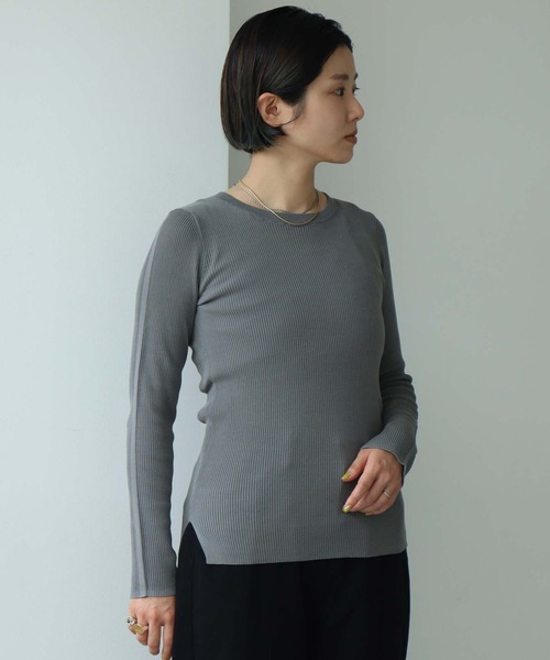 note et silence (ノートエシロンス)の「.High twist cotton クループルオーバー(Tシャツ/カットソー・レディース・マルチ/オフホワイト/ネイビー/グレー・FREE)」の3枚目の写真