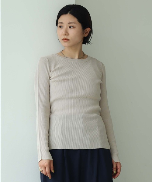 note et silence (ノートエシロンス)の「.High twist cotton クループルオーバー(Tシャツ/カットソー・レディース・マルチ/オフホワイト/ネイビー/グレー・FREE)」の2枚目の写真
