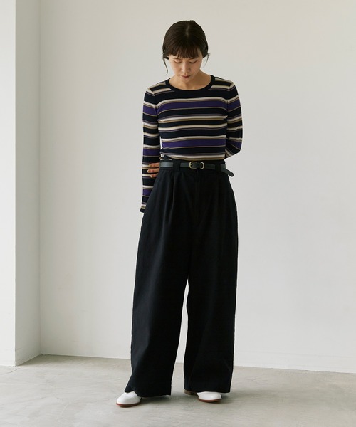 note et silence (ノートエシロンス)の「.High twist cotton クループルオーバー(Tシャツ/カットソー・レディース・マルチ/オフホワイト/ネイビー/グレー・FREE)」の12枚目の写真
