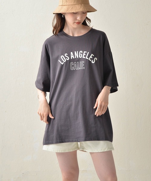 Monocoro toppi(モノコロトッピ)の「ロゴプリントTシャツ-LOSANGELS-(Tシャツ/カットソー・レディース・グリーン/ホワイト/チャコールグレー・M)」の2枚目の写真