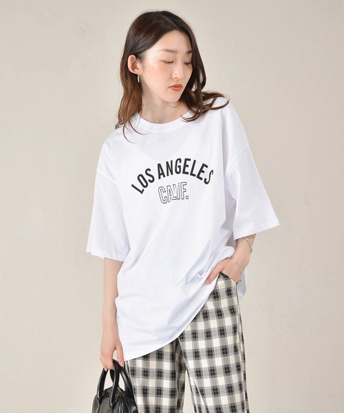 Monocoro toppi(モノコロトッピ)の「ロゴプリントTシャツ-LOSANGELS-(Tシャツ/カットソー・レディース・グリーン/ホワイト/チャコールグレー・M)」の13枚目の写真