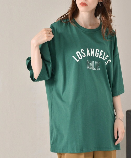Monocoro toppi(モノコロトッピ)の「ロゴプリントTシャツ-LOSANGELS-(Tシャツ/カットソー・レディース・グリーン/ホワイト/チャコールグレー・M)」の7枚目の写真