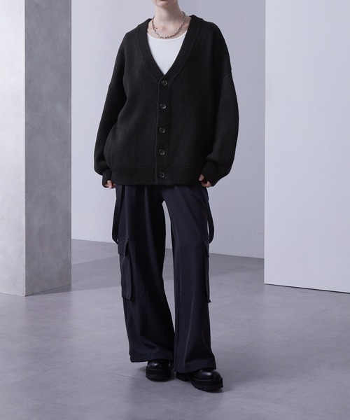 LOUNIE ボタン付きモールカーディガン 黒/白 LOUNIE ボタン付きモール