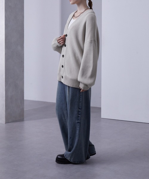 最終値下げ　Supreme スエード カーディガン M グレー(ブルー) セール】ボリュームスリーブオーバーニットカーディガン