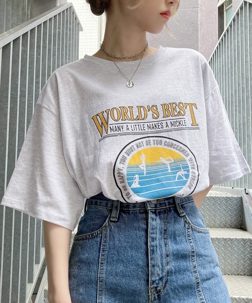 Figments（フィグメンツ）の「WORLD'SBEST T（Tシャツ/カットソー・レディース・スミクロ/杢グレー・FREE）」の2枚目の写真