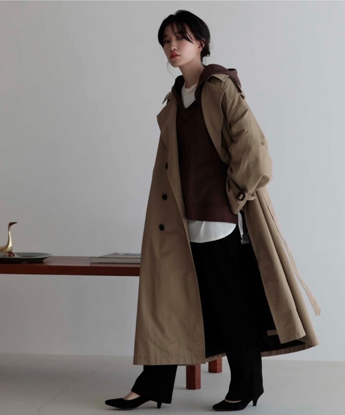 Doux archives（ドゥアルシーヴ）の「ロングトレンチオーバーコート（トレンチコート・レディース・ベージュ/カーキ・MEDIUM）」の19枚目の写真