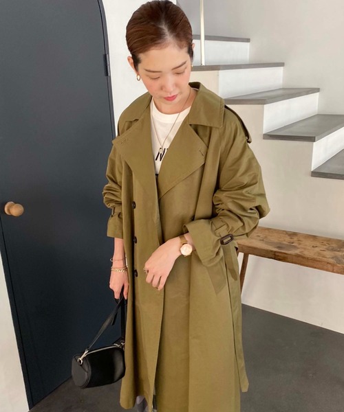 Doux archives（ドゥアルシーヴ）の「ロングトレンチオーバーコート（トレンチコート・レディース・ベージュ/カーキ・MEDIUM）」の11枚目の写真