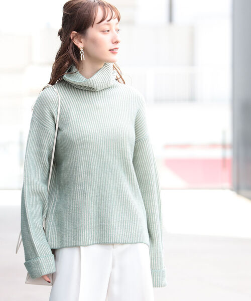 Ray BEAMS（レイビームス）の「Ray BEAMS / プレーティング ストライプ タートル ニット（ニット/セーター・レディース・ブラック/グリーン系その他2・ONE SIZE）」の12枚目の写真