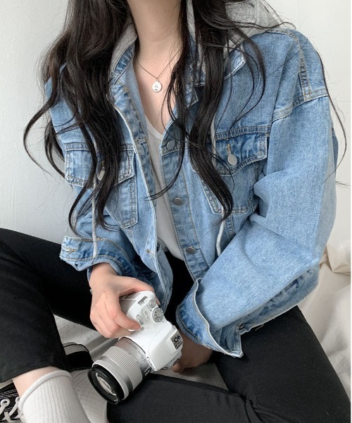 BEIDELLI（ベイデリー）の「[BELLIDE MADE] オーバーフィットフード付きデニムジャケット（デニムジャケット・レディース・ブラック/ブルー・FREE）」の12枚目の写真