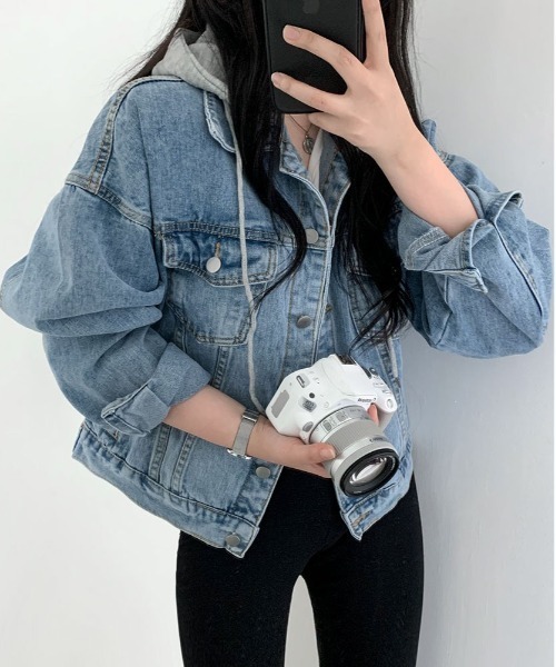 BEIDELLI（ベイデリー）の「[BELLIDE MADE] オーバーフィットフード付きデニムジャケット（デニムジャケット・レディース・ブラック/ブルー・FREE）」の8枚目の写真