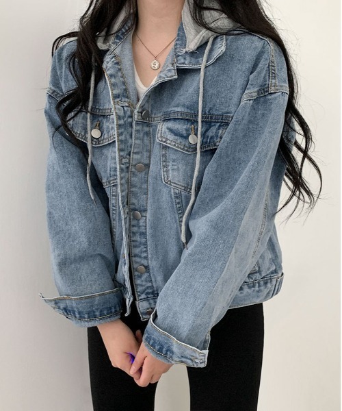 BEIDELLI（ベイデリー）の「[BELLIDE MADE] オーバーフィットフード付きデニムジャケット（デニムジャケット・レディース・ブラック/ブルー・FREE）」の10枚目の写真