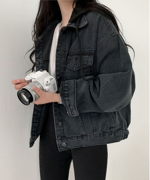BEIDELLI（ベイデリー）の「[BELLIDE MADE] オーバーフィットフード付きデニムジャケット（デニムジャケット・レディース・ブラック/ブルー・FREE）」の13枚目の写真