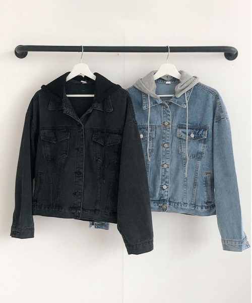 BEIDELLI（ベイデリー）の「[BELLIDE MADE] オーバーフィットフード付きデニムジャケット（デニムジャケット・レディース・ブラック/ブルー・FREE）」の4枚目の写真