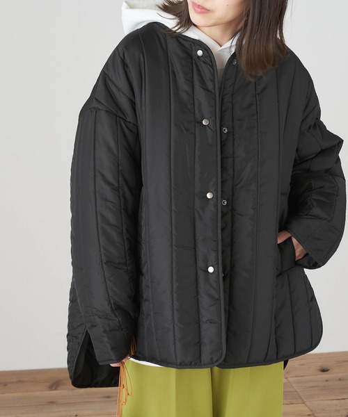 オーバーコート　overcort ノーカラージャケット　サイズ1 セール】オーバーサイズキルティングサイドスリットリバーシブルノー