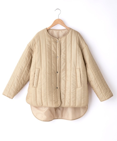 Chaco closet（チャコ クローゼット）の「オーバーサイズキルティングサイドスリットリバーシブルノーカラーコート 2021WINTER（ノーカラージャケット・レディース・ブラック/アイボリー/ライトカーキ/ベージュ/アイボリー系1・FREE）」の11枚目の写真