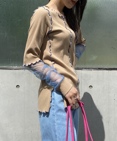 AS KNOW AS PINKY（アズノゥアズピンキー）の「メッシュ繋げてエッジプルオーバー（Tシャツ/カットソー・レディース・ブラック/ベージュ/ピンク・FREE）」の11枚目の写真