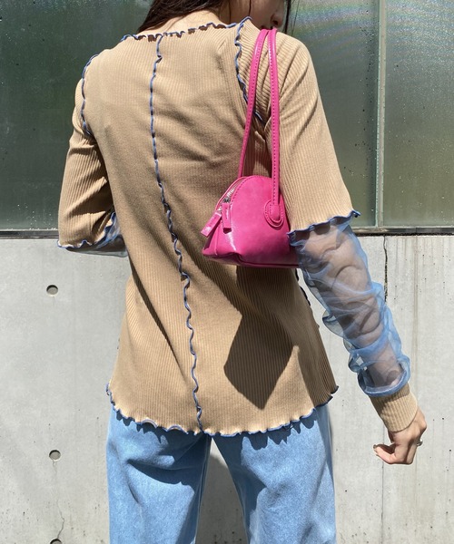 AS KNOW AS PINKY（アズノゥアズピンキー）の「メッシュ繋げてエッジプルオーバー（Tシャツ/カットソー・レディース・ブラック/ベージュ/ピンク・FREE）」の9枚目の写真