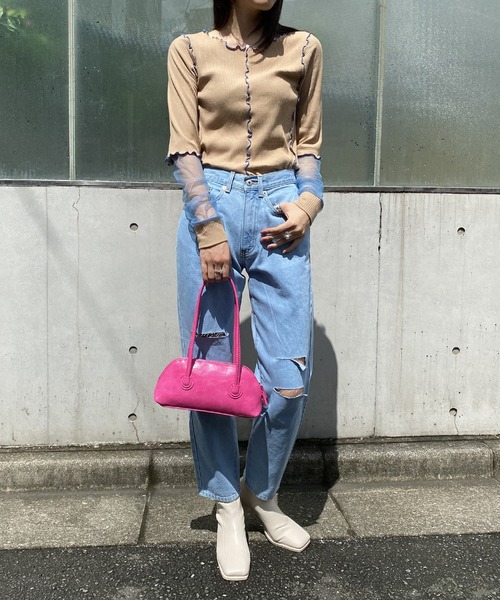 AS KNOW AS PINKY（アズノゥアズピンキー）の「メッシュ繋げてエッジプルオーバー（Tシャツ/カットソー・レディース・ブラック/ベージュ/ピンク・FREE）」の4枚目の写真