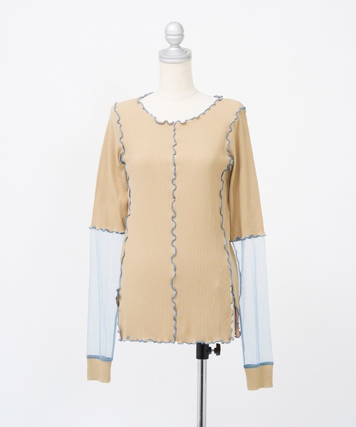 AS KNOW AS PINKY（アズノゥアズピンキー）の「メッシュ繋げてエッジプルオーバー（Tシャツ/カットソー・レディース・ブラック/ベージュ/ピンク・FREE）」の5枚目の写真