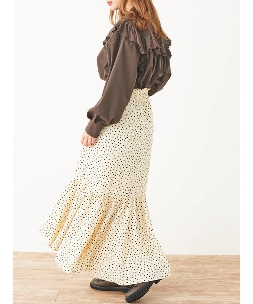 SLURR（スラ―）の「ドットフリルマーメイドスカート（スカート・レディース・ライトベージュ/ブラック・MEDIUM/SMALL）」の6枚目の写真