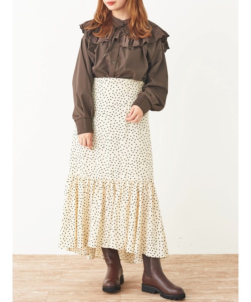 SLURR（スラ―）の「ドットフリルマーメイドスカート（スカート・レディース・ライトベージュ/ブラック・MEDIUM/SMALL）」の7枚目の写真