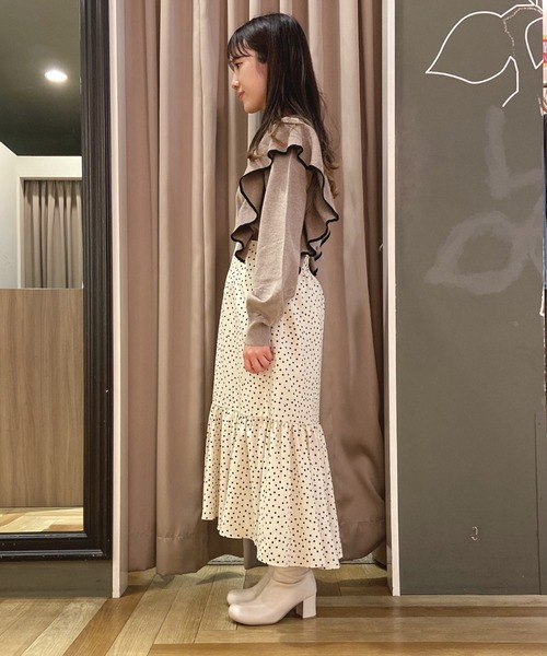 SLURR（スラ―）の「ドットフリルマーメイドスカート（スカート・レディース・ライトベージュ/ブラック・MEDIUM/SMALL）」の9枚目の写真