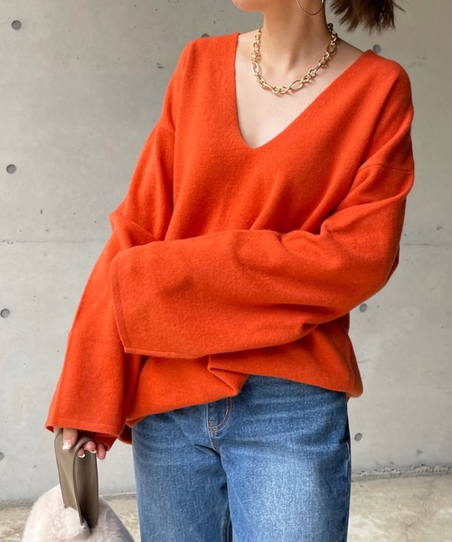 DouDou（ドゥドゥ）の「深Vプルオーバー（ニット/セーター・レディース・チャコールグレー/パープル/オレンジ・FREE）」の20枚目の写真