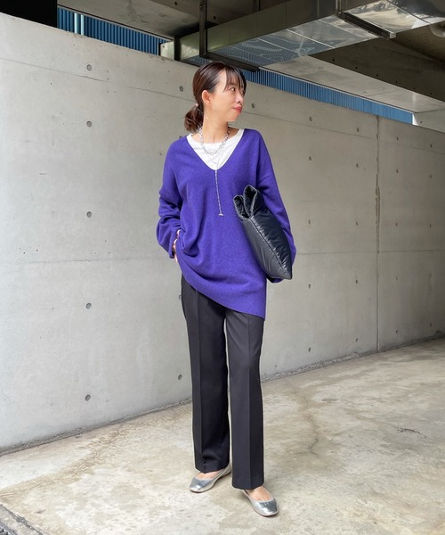 DouDou（ドゥドゥ）の「深Vプルオーバー（ニット/セーター・レディース・チャコールグレー/パープル/オレンジ・FREE）」の7枚目の写真