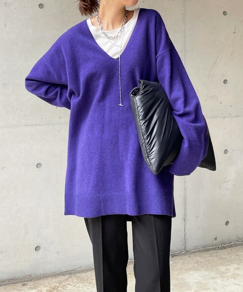 DouDou（ドゥドゥ）の「深Vプルオーバー（ニット/セーター・レディース・チャコールグレー/パープル/オレンジ・FREE）」の19枚目の写真