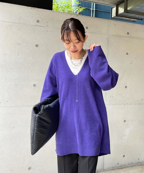 DouDou（ドゥドゥ）の「深Vプルオーバー（ニット/セーター・レディース・チャコールグレー/パープル/オレンジ・FREE）」の8枚目の写真